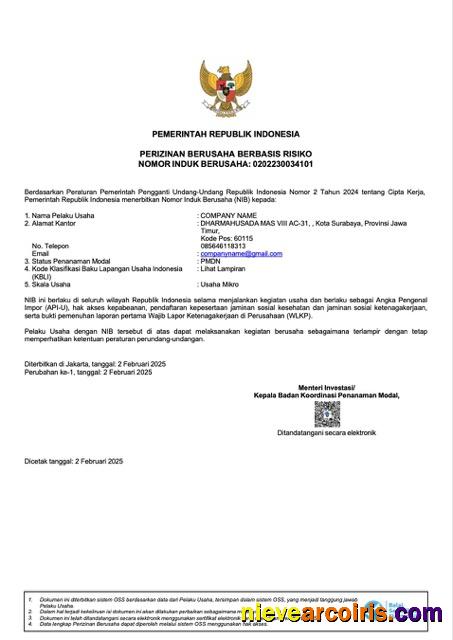 Indonesia certificate of incorporation